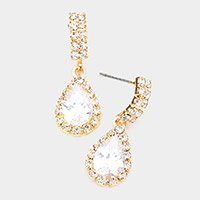 CZ Embellished Curved Bar Teardrop Link Dangle Evening Earrings