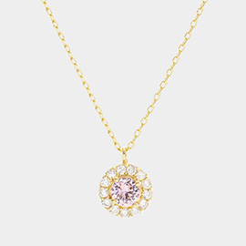 Gold Dipped CZ Round Pendant Necklace