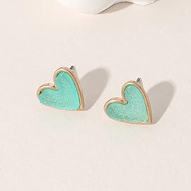 Druzy Heart Stud Earrings