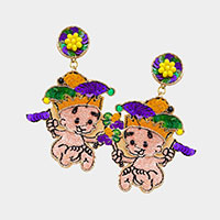 Mardi Gras Felt Back Sequin Angel Dangle Earrings