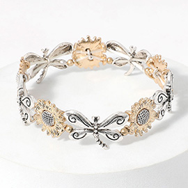 Dragonfly Sunflower Metal Stretch Bracelet