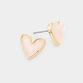 Druzy Heart Stud Earrings