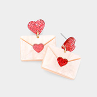 Glittered Heart Resin Letter Link Dangle Earrings