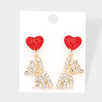 Rhinestone Embellished Heart Bear Link Dangle Earrings