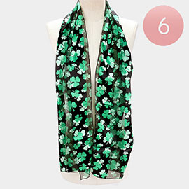 6PCS - Silk Feel Satin Clover Pattern Printed scarf