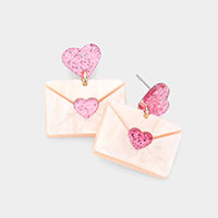 Glittered Heart Resin Letter Link Dangle Earrings