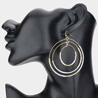 Tiny Beaded Triple Open Circle Layered Dangle Earrings