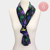 6PCS - Silk Feel Satin Mardi Gras Fleur de Lis Patterned Scarf