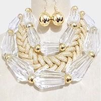 Chunky Lucite Bead Braided Cord Triple Layered Bib Necklace