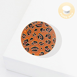 Enamel Leopard Patterned Round Adhesive Phone Grip and Stand