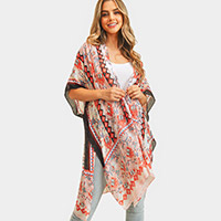 Flower Patterned Cover Up Kimono Poncho