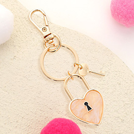 Semi Precious Heart Lock Keychain / Bag Charm