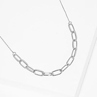 White Gold Dipped Open Metal Oval Link Necklace