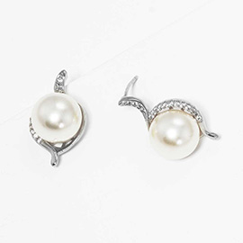 White Gold Dipped CZ Pearl Stud Earrings