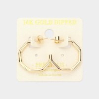 14K Gold Dipped Hexagon Metal Hoop Earrings