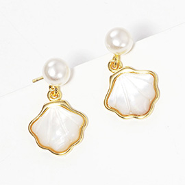 Gold Dipped Sterling Silver Post Pearl Shell Dangle Earrings