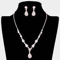 Teardrop Stone Accented Crystal Rhinestone Paved Evening Necklace