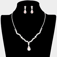 Teardrop Stone Accented Crystal Rhinestone Paved Necklace