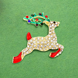 Rhinestone Paved Reindeer Pin Brooch