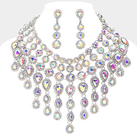 Round Teardrop Stone Cluster Evening Bib Necklace