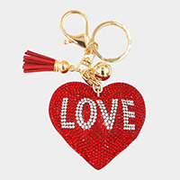 Bling LOVE Message Heart Tassel Keychain