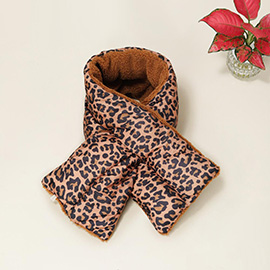 Leopard Patterned Reversible Puffer Sherpa Pull Through Scarf