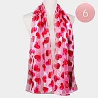 6PCS - Satin Striped Heart Patterned Scarf