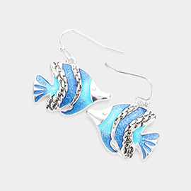 Enamel Antique Metal Fish Dangle Earrings