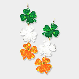 St. Patrick's Day Glittered Clover Link Dangle Earrings