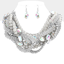 Bold Metal Stone Braided Collar Necklace