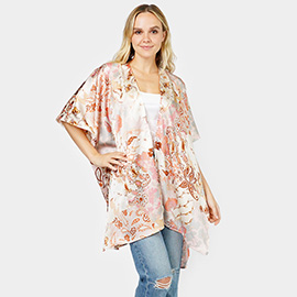 Floral Patterned Satin Cover Up Kimono Poncho