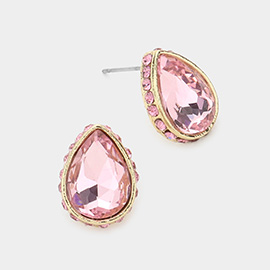 Rhinestone Trimmed Teardrop Stone Evening Stud Earrings