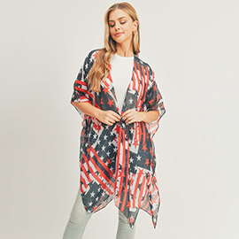 American USA Flag Printed Cover Up Kimono Poncho