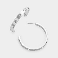 Stone Embellished Metal Hoop Earrings