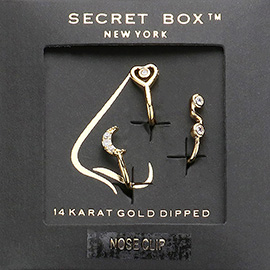 SECRET BOX_14K Gold Dipped Crescent Moon Heart Nose Clips