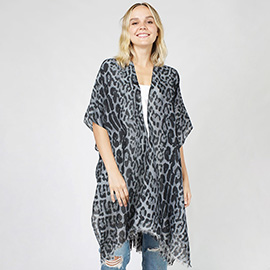 Leopard Patterned Cover Up Kimono Poncho