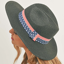 American USA Flag Band Panama Straw Sun Hat