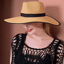 Black Band Trimmed Straw Sun Hat