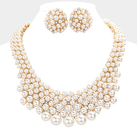 Rhinestone Embellished Pearl Cluster Necklace