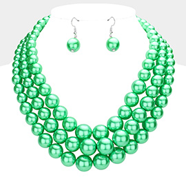 Triple Strand Pearl Chunky Necklace