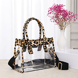 Leopard Patterned Faux Leather Transparent Tote / Crossbody Bag