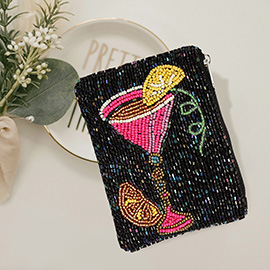 Cocktail Lemon Beaded Mini Pouch Bag