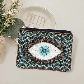 Evil Eye Seed Beaded Mini Pouch Bag