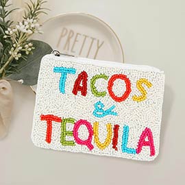 Tacos and Tequila Message Seed Beaded Mini Pouch Bag