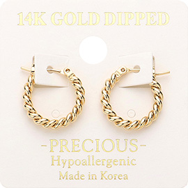 14K Gold Dipped 0.7 Inch Twisted Hoop Pin Catch Earrings