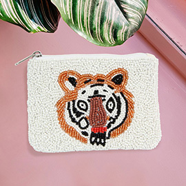 Seed Beaded Tiger Accented Mini Pouch Bag