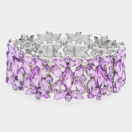 Marquise Floral Oval Crystal Cluster Stretch Evening Bracelet