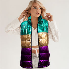 Mardi Gras Color Block Puffer Vest