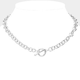 Open Metal Oval Link Toggle Necklace