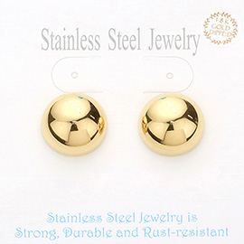 18K Gold Dipped Stainless Steel 0.75 Inch Metal Dome Stud Earrings